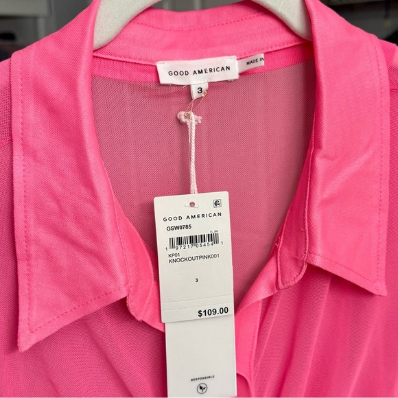 NWT Good American Ruched Long Sleeve Minidress / Coverup Knockout Pink Sz 3 (L) - Picture 9 of 9